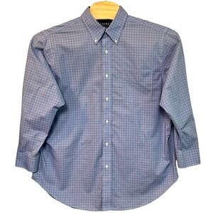 Lauren Ralph Lauren Men 17 1/2 Cotton Blue Check Long Sleeve Button Down No Iron